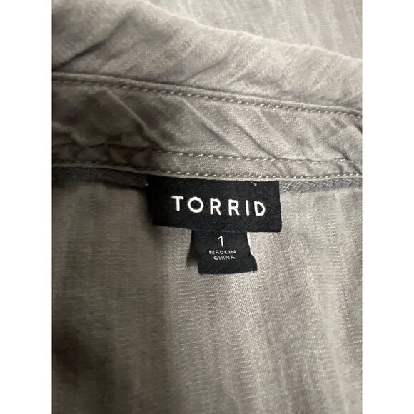 Torrid Taylor Dark Grey Denim Heart Button Front Shirt Women's 1X - Picture 11 of 13